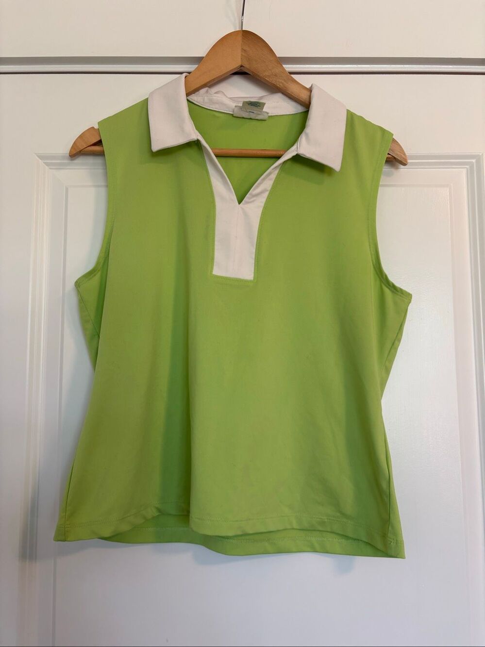 Sigrid Olsen Green & White Collared Tank Top Tennis / Golf Polo Size Large - Picture 6 of 6